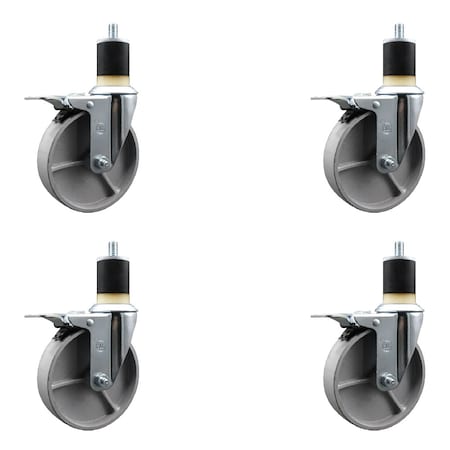 Service Caster 5'' Semi Steel Swivel 1-7/8'' Expanding Stem Caster Set Total Lock Brake, 4PK SCC-EXTTL20S514-SSS-178-4